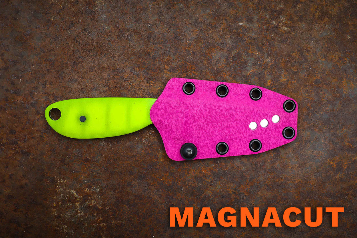 MagnaCut River Knife / Dayglow Yellow with Pink Kydex Sheath