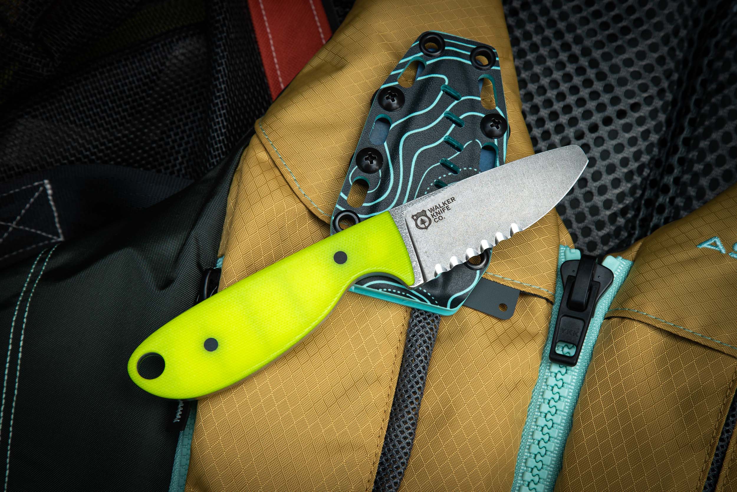 The Guardian River Knife – Blunt Tip, Serrated Edge, Dayglow Yellow G10