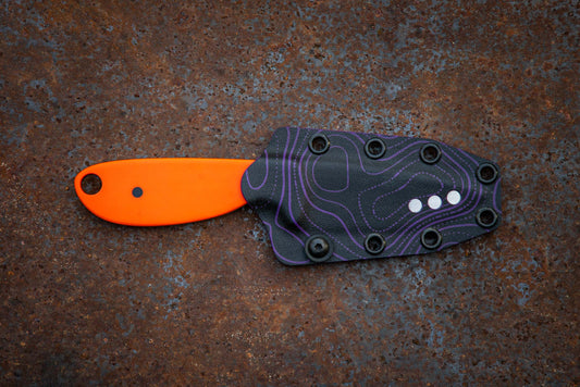 River Knife / Safety Orange with Purple Topo Kydex Sheath